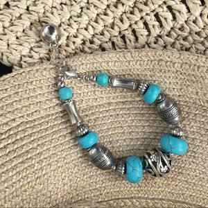 Silver and Turquoise 7” Beaded Bracelet